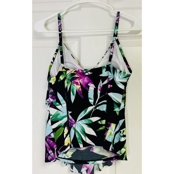 Aqua Green Tankini Top Womens Small Floral Black Padded Swimwear S - Picture 2 of 9